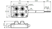 Dimensional Drawing for PT Series 1.0 Millimeter (mm) Vibration Connector Distribution Box