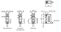 Dimensional Drawing for BJ Series Rectangular Cable Type Photoelectric Sensor