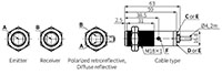 Dimensional Drawing for BRQ Series Cylindrical Front Sensing Type Photoelectric Sensor