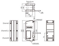 Dimensional Drawing for BUM Series 4-Channel U-Shaped Photoelectric Sensor